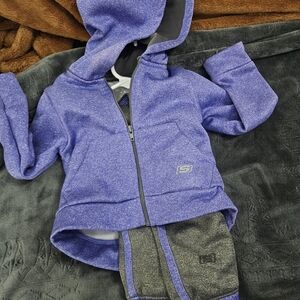 Skechers Purple Hooded Jacket and Gray Trim Pants Kids Matching Set